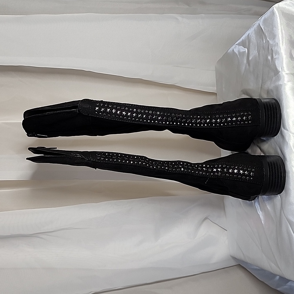 NIB- Madden Girl Tall Black Boots with Silver Embellishments